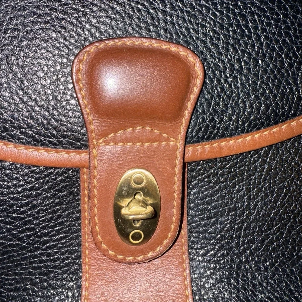 Vintage Coach Sheridan Stewart Crossbody Bag Black Pebbled Leather Brown Purse - Picture 7 of 16